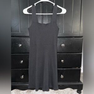 Black Ribbed Wide Strap Tank Top Dress